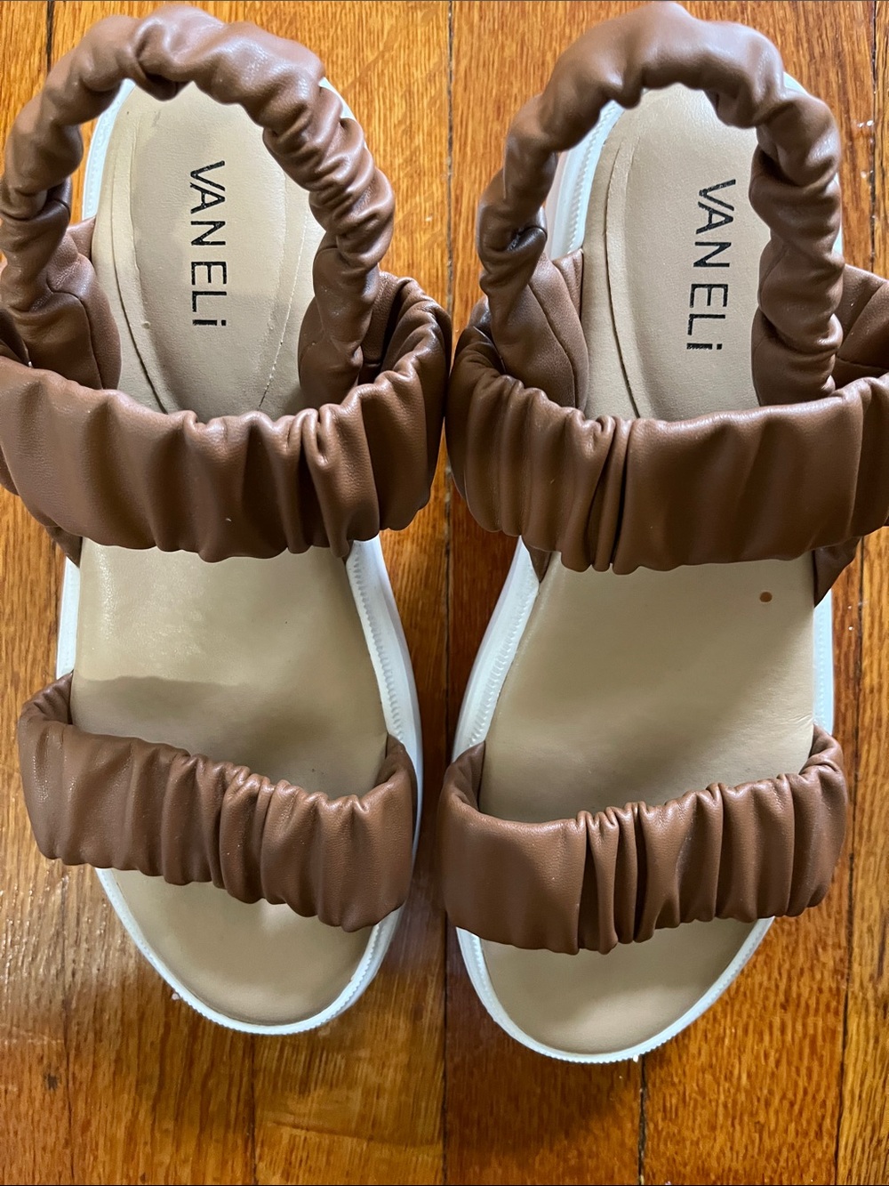 Vaneli Ruched Brown Slingback Sandals - Picture 2 of 5